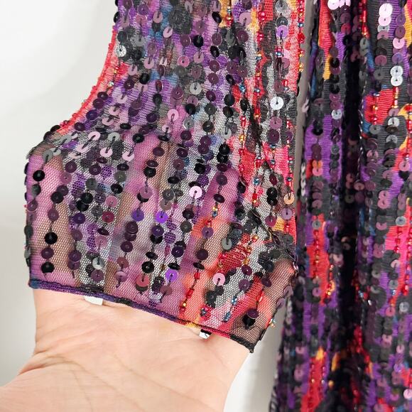 French Connection 4 Purple Red Black Inari Embellished Leopard Sequin Mini Dress - Picture 6 of 15